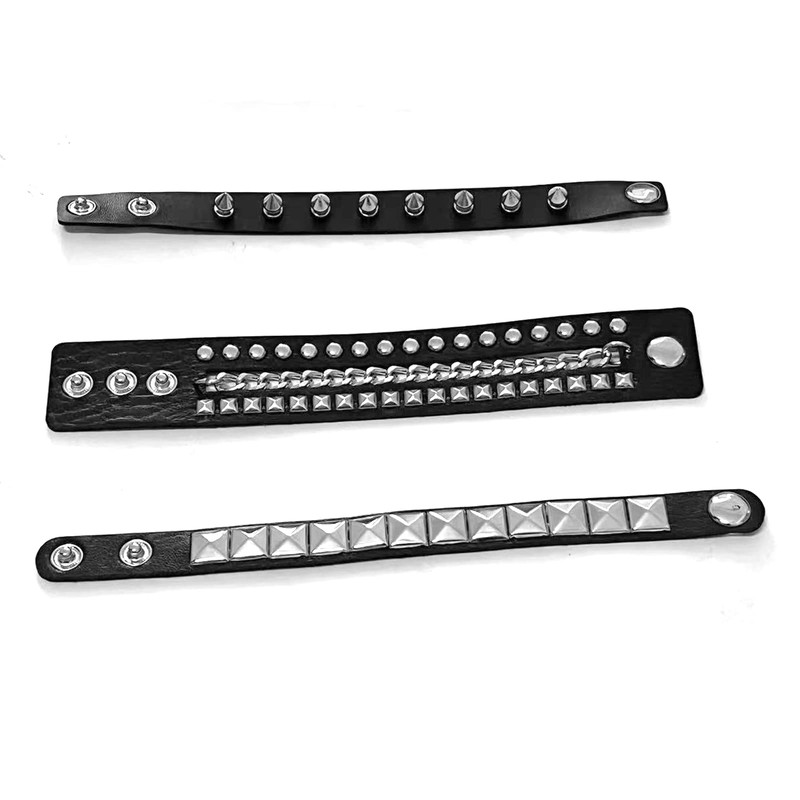 Tosmifairy 3 Pieces Punk Rock Leather Bracelets for Women Pop