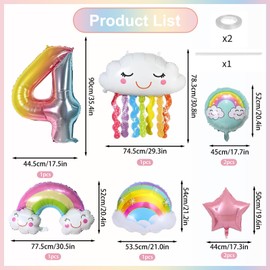 UOY Rainbow Birthday Decoration Girls 4 Years, Rainbow Decoration Children's Birthday, Rainbow Clouds Birthday Decoration Balloons for Girls Birthday Decoration