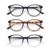 FoxMook 3-Pack Round Reading Glasses for Women Blue Light Blocking