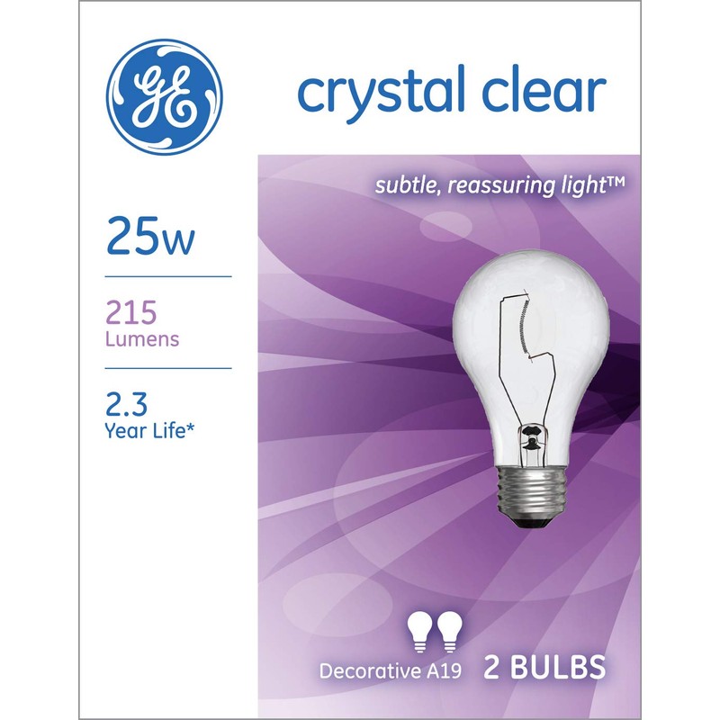 GE 97478 25-Watt 215-Lumen Decorative A19 Incandescent Light Bulb, Crystal