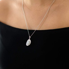 Materia Mondstein Schmuck Stein weiß oval aus 925 Silber mit Hals-Kette in Etui ka-37-k102-50 cm