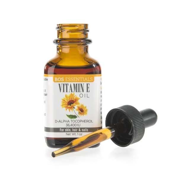 Bos Essentials Natural Vitamin E Oil (>90% D-Alpha Tocopherol) | Pure & Undiluted Oil | Diminishes The Appearance of Scars, Wrinkles, & Other Skin Abnormalities | Non-GMO