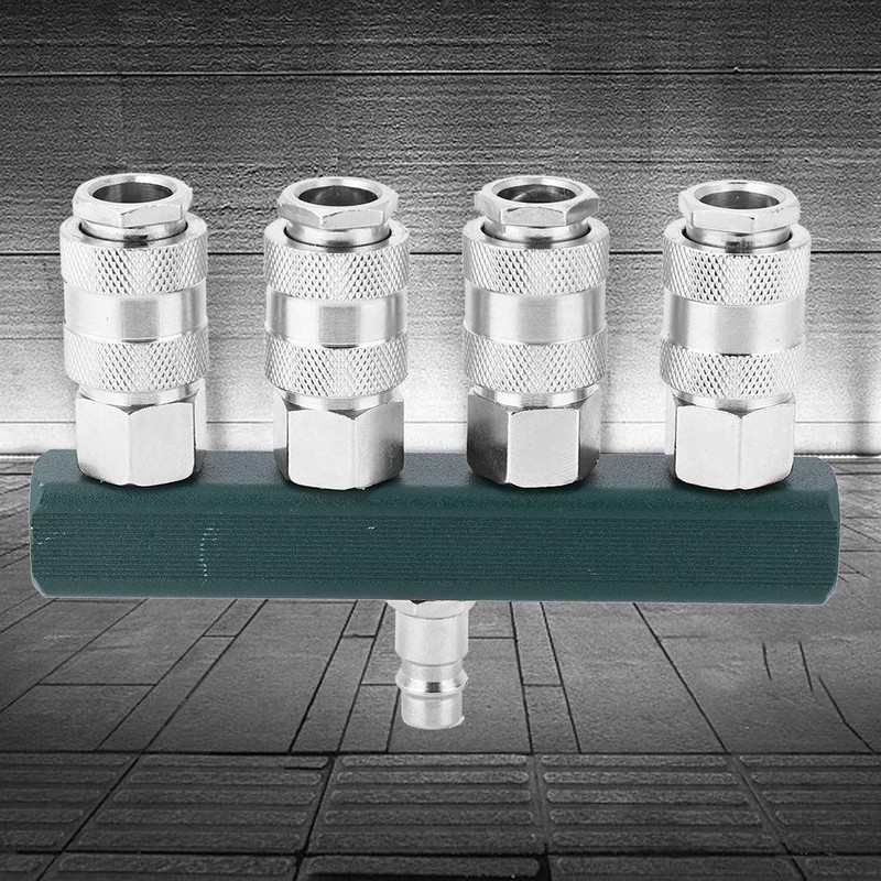 4 Way Air Hose Splitter, Brass Galvanised Pneumatic Connection Adapter,