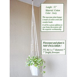 Xibelezal Macrame Plant Hanger Extra Long (52") Indoor Plant Holder with Beads, no Tassel- Long Plant Hanger for Tall Ceiling- Hanging Plant Holder for 5”-12”Pots -(1 Pack)