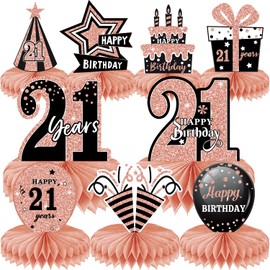 MAIGO 9Pcs Rose Gold 18th 21th 30th 40th Honeycomb Decorations - Happy Birthday Decorations, Birthday Table Centre Decorations, Party Table Decorations, Table Decorations Centrepiece (21)
