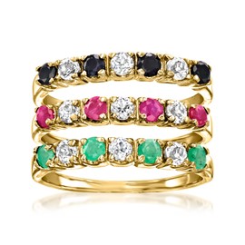 Ross-Simons 1.40 ct. t.w. Multi-Gemstone Jewelry Set: 3 Rings in 18kt Gold Over Sterling. Size 7