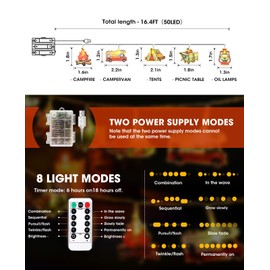 AceList 50 LED Camping String Lights - Battery and USB Operated, Mini Kerosene Waterproof Outdoor String Lights Perfect for Camping Decorations, Outdoor, Christmas, Party and Classroom