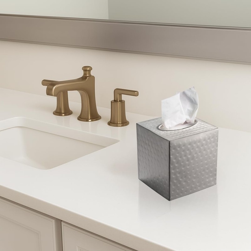 Monarch Abode Hand Hammered Tissue Box Cover Square, Pewter Tissue