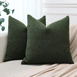 JOTOM Set of 2 Cushion Covers 45x45 cm Textured Boucle Green Decorative Throw Pillow Covers 18x18 Inch Square Cushion Case Home Decor Pillowcases for Couch Sofa Living Room Bed (Green)