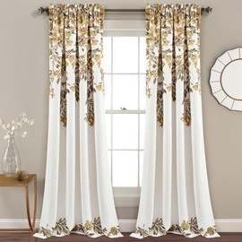 Lush Decor Tanisha Curtains - Light Filtering Window Panel Set, Pair - Floral Vine Print, Beautiful, Modern, Elegant Home Decor - 52" W x 84" L, Neutral & Gray
