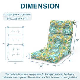 DYTXIII Set of 2 Outdoor High Back Chair Cushions 44"x 22",Water Repellent Rocking Seat Cushions Replacement, Seat/Back Chair Cushions for Patio,Porch,Balcony and Indoor - Damask Green