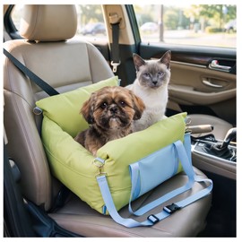 Waterproof Dog Car Seat Booster for Small Dogs – Elevated Travel Bed & Carrier with Safety Tether, Headrest Strap, and Storage Pockets