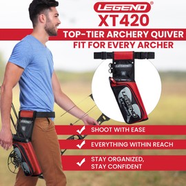 LEGEND XT420 Arrow Quiver - Quiver Arrow Holder, Archery Quiver with 3 Arrow Tube, Durable Nylon Hip Quivers with Multiple Pockets for Archery Accessories, Score Card & Tools - Left Handed, Red