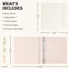 Ospelelf Leather 3 Ring Binder 1 Inch D Ring, Vintage Hardback Three Ring Binder Organizer with Tabs for School Home Office Supplies White