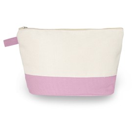 Cotton Canvas Two-Tone Cosmetic Bag Make Up Clutch Bag (10"W x 6"H), Pink Canvas Bottom)