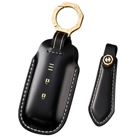 TECART Fit For Nissan Key Fob Cover with Keychain Genuine Cowhide Leather Key Shell case Fit for Nissan Rogue Pathfinder X-trail Versa Kicks Ariya Qashqai Teana 2023 2024 Smart Remote Key Black