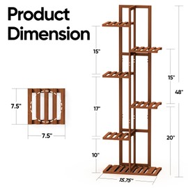 ROSSNY 48 Inch Tall Plant Stand Indoor, 6 Tier 7 Potted Bamboo Plant Stands for Indoor Plants, Corner Plant Stand, Tiered Plant Stands, Plant Shelf For Indoor, Planter Holder for Multiple Plants Indoor, Brown