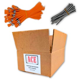 ACE Supply Orange Marking Whiskers with Stakes - Pack of 100 - Durable Marking Whisker Set - Use Survey Whiskers As Ground Markers, Construction Markers, Or Trail Markers