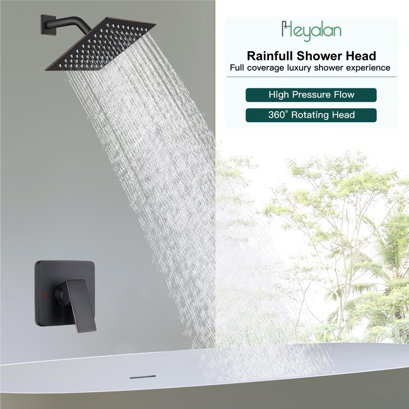Heyalan 8 Inch Shower Head and Handle Set Square Shower