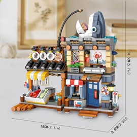 Japanese Street View Seafood Store & Izakaya Building Blocks, 1 Set Mini Small Particle Building Block Puzzle Toy, Foldable Ornament Model for Kids and Adults:_Multicolor_789PCS
