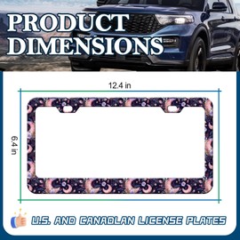 Moon Floral License Plate Frames - 2 Pack Colorful Flower Stainless Steel License Plate Holder,Rust-Proof Waterproof Car Decorative Tag Frames with Screws Fasteners Caps