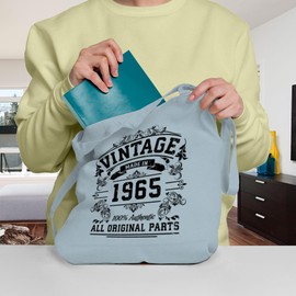 60th Birthday Gifts For Women - Cotton Tote Bag For Her - Funny Original Parts Born In 1965 - Present Bag Gift Wrapping - Pblue