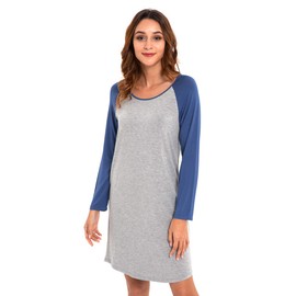 LazyCozy - Camisón largo de manga raglán para mujer, suave y cómodo, Azul de Prusia, S