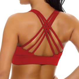 nine bull Women's Removable Padded Sports Bras High Impact Support Fitness Racerback Workout Yoga Bra (XL, Red-2)