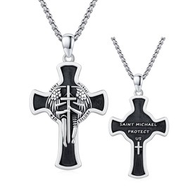 XIXLES St Michael Necklace for Men 925 Sterling Silver Cross Saint Michael Necklace Crucifix Archangel Michael Pendant Necklace Archangel Protection Jewelry