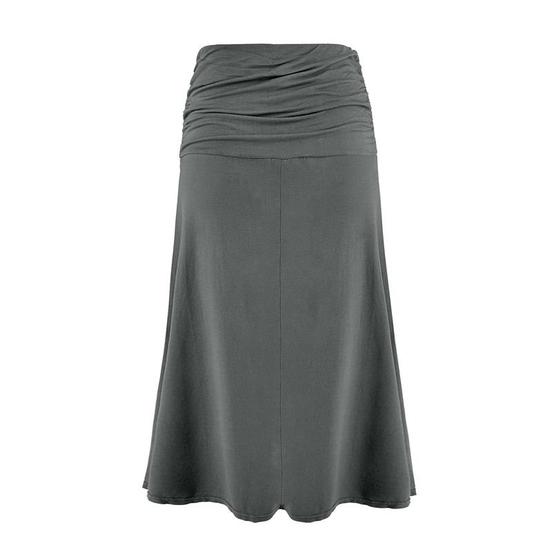 Laphilo Women's Plain Viscose Casual Elastic Waist Flared Midi Skirt