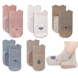 (5 Pairs- Size S) Unisex Baby Non Slip Grip Toddler Socks,H HOME-MART Breathable Infant Ankle Socks with Grips For Baby Boys Girls for 0-1Years