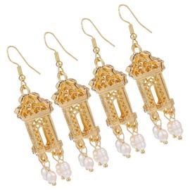 Ipetboom 2 Pairs Elegant Pavilion Shaped Dangle Earrings with Tassels Unique Jewelry for Women Lightweight Comfort for All Day Wear Versatile Drop Earrings for Special Occasions