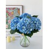 YalzoneMet 4Pcs Blue Silk Hydrangea Artificial Flower Lifelike Big Blooms