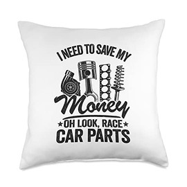 Garage & Classic Car Mechanic Gifts For Men Women I Need to Save My Money Oh Look Race Car Parts Mechanic Throw Pillow, 18x18, Multicolor