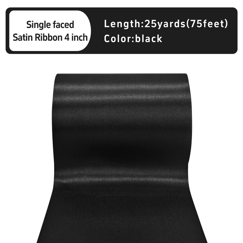 GTYBOVA Black Satin Ribbon 4 Inch x 25Yards Wide Solid