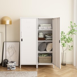 Metal Cabinet,White Kitchen Pantry Metal Storage Cabinet with Lock, 59" Garage Steel Tool File Cabinets with Doors and Adjustable Shelves for Home Office,Garage,Laundry Room,Bathroom