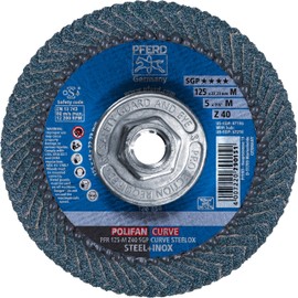 PFERD Polifan PSF Abrasive Flap Disc, Radial Shape, Threaded Hole, Phenolic Resin Backing, Zirconia Alumina, 5" Dia., 40 Grit (Pack of 1)