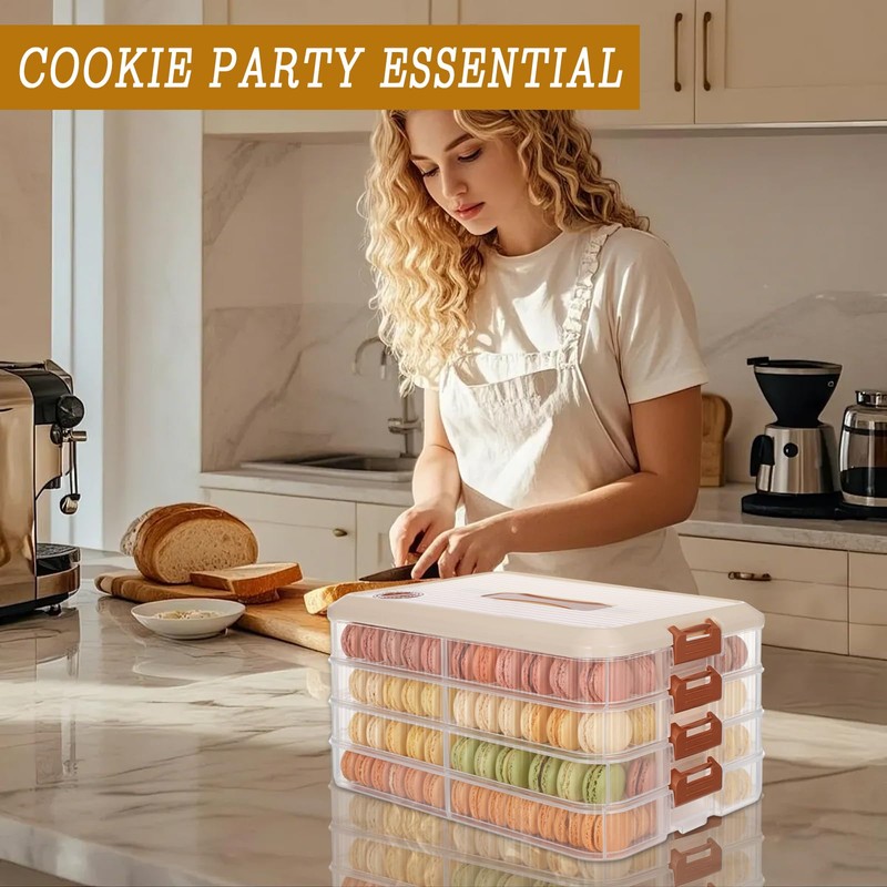 BOUTICOL 4-Layer Stackable Cookie Container with Lids, Portable Plastic Airtight