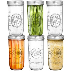 Tebery 6 Pack Wide Mouth Home Glass Mason Jars with Airtight Lids and Bands, 24-Ounce Canning Glass Jars for Canning, Fermenting, Pickling, Meal Prep, Overnight Oats, Jam, Jelly