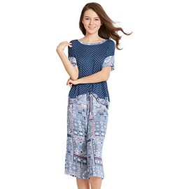 INK+IVY Pajamas for Women - Short Sleeve and Capri Pants PJ Set Loungewear, Casual Soft Breathable Sleepwear, 2X-Large, Bedouin Patch Navy 2 Piece