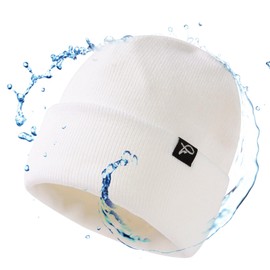 TOP-EX Large Winter Waterproof Beanie Hats Men for Big Heads Women Warm Fleece Lined Cold Weather Hats for Golf Walking Running Fishing Hunting L/XL White