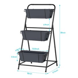 Vertical Garden Planter 3 Tier Raised Garden Bed Herb Planter Outdoor Standing Garden Planter Box with Drainage Holes Removable Tray for Patio Balcony Porch Grey