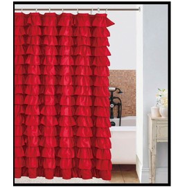 spring Home Waterfall Ruffled Fabric Shower Curtain (RED)