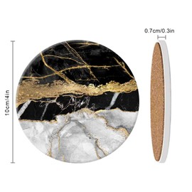 ATEDEANEI Black Marble Drink Coasters with Holder, Ceramic Absorbent Coaster Sets of 4,Non-Slip Cork Base,Housewarming Gifts