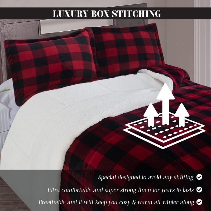 Elegant Comfort 3-Piece Buffalo Lodge-Plaid Comforter Set, Luxurious, Heavyweight, All