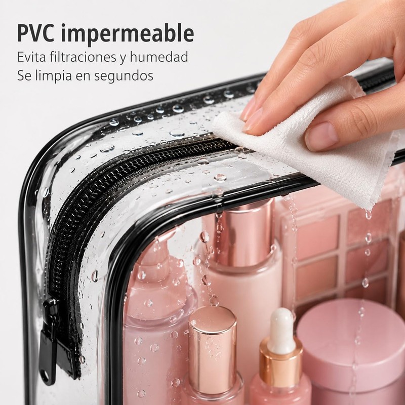 Set de 3 Bolsas de Maquillaje Transparentes de Viaje