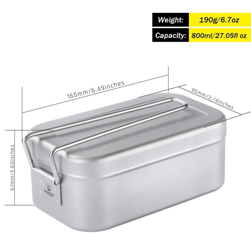 SILVERANT Titanium Bento Camping Lunch Box Mess Kit 800ml with