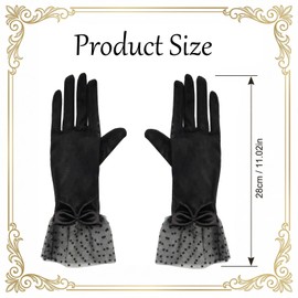 Dhthdrh Women Lace Bow Short Gloves Wedding Tea Party Gloves Sheer Mesh Mitten for Bridal Elegant Accessories 1920s Opera Funeral