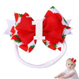 Baby Bow Headband, Cute Baby Hair Bow Elastic Hairband Bow Hair Accessories for Newborn Baby Girls Toddlers 1st First Birthday Party Decorations Photo Props (Strawberry)