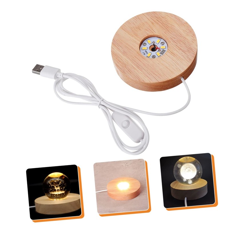 LED Wood Display Base USB Powered Cylinder Light Display Base